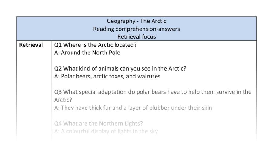 Reading comprehension - retrieval - The Arctic - answers