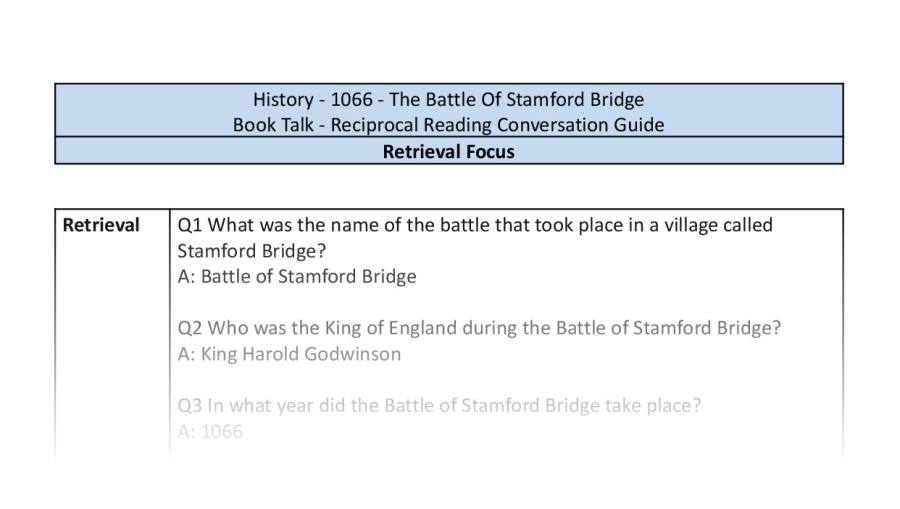 Reciprocal Reading Conversation - The Battle Of Stamford Bridge - Retrieval Focus
