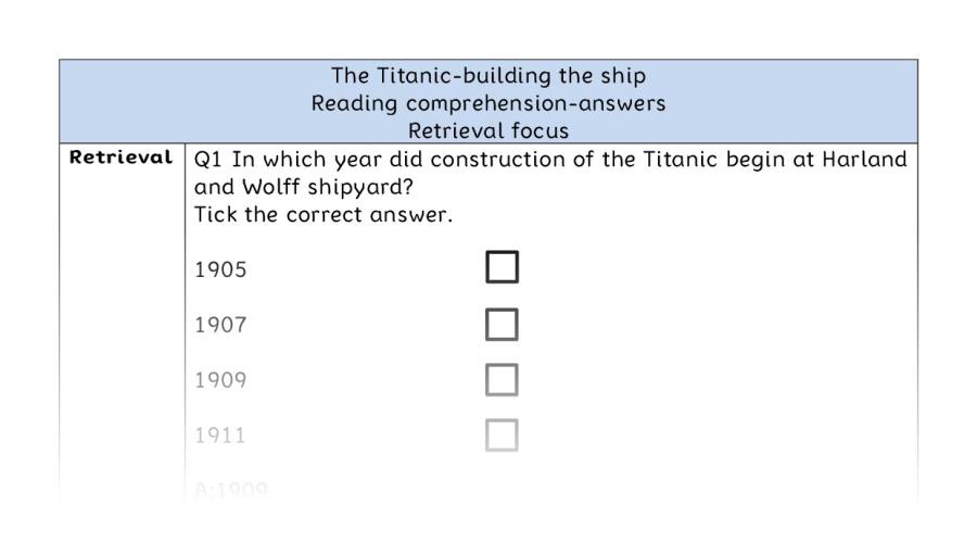 Reading comprehension - retrieval - The Titanic-building the ship - answers