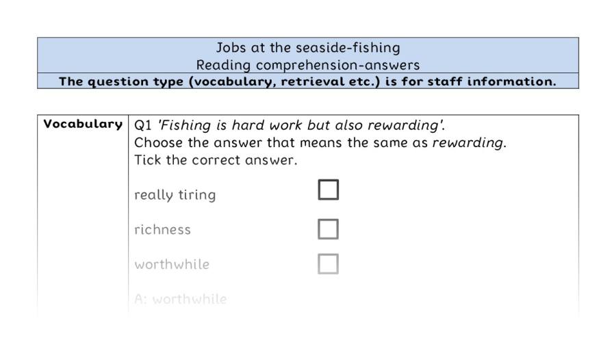 Reading comprehension - VRSIPE - Jobs at the seaside-fishing - answers