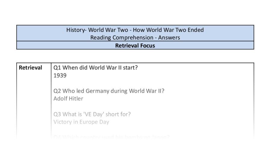 Reading Comprehension - How World War Two Ended - Retrieval Focus