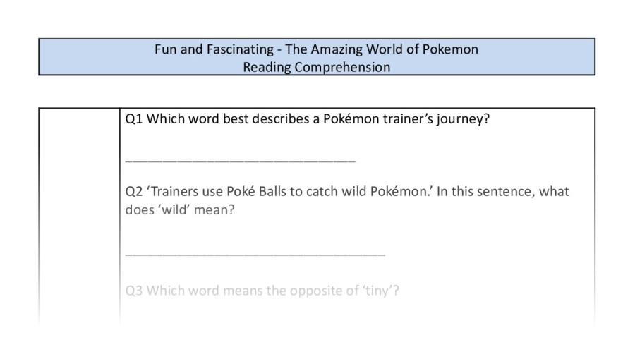 Reading Comprehension-The Amazing World of Pokemon-vocabulary