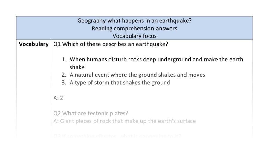 Reading comp-vocabulary-what happens in an earthquake