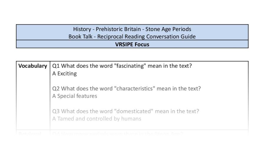 Reciprocal Reading Conversation - Stone Age Periods - VRSIPE Focus