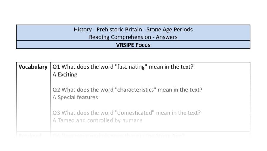 Reading Comprehension-VRSIPE-Stone Age Periods-answers