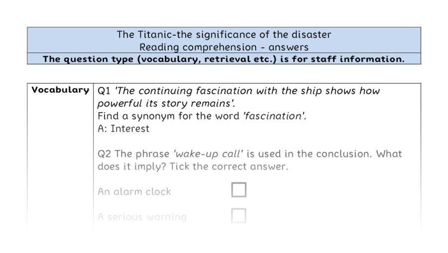 Reading comp-VRSIPE-The Titanic-the significance of the disaster - answers