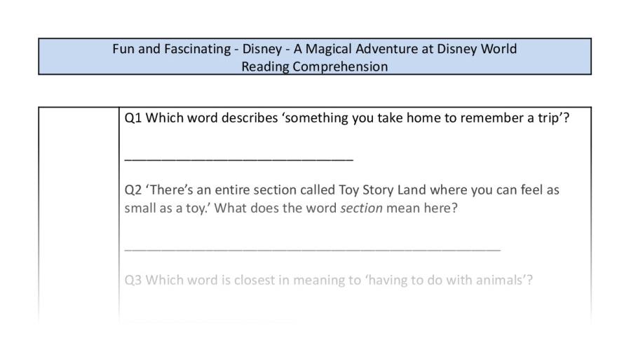 Reading Comprehension-A Magical Adventure at Disney World-VRSIPE Focus