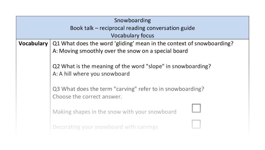 Reciprocal reading-vocabulary-snowboarding