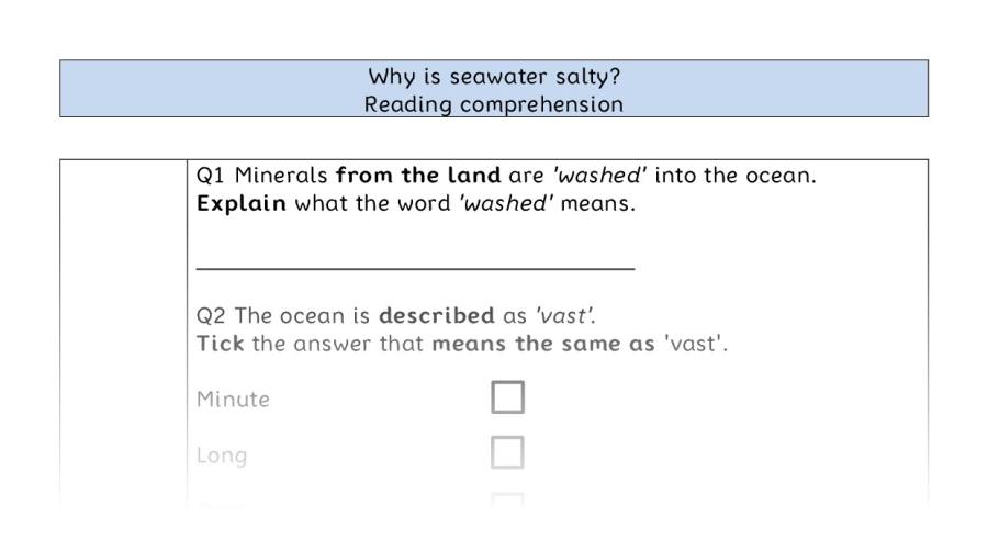 Reading comprehension VRSIPE - Why is seawater salty