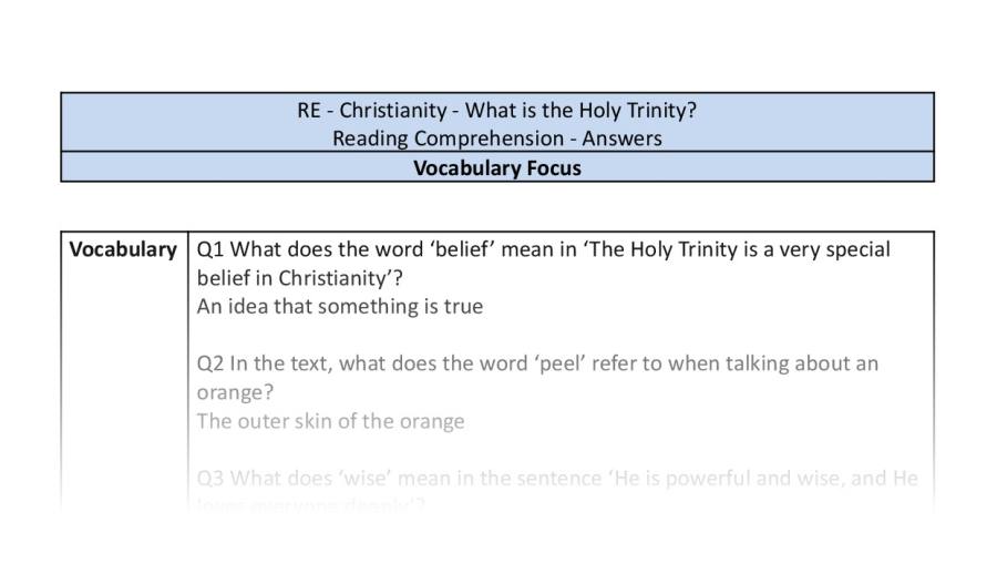 Reading Comprehension - What is the Holy Trinity - Vocabulary Focus