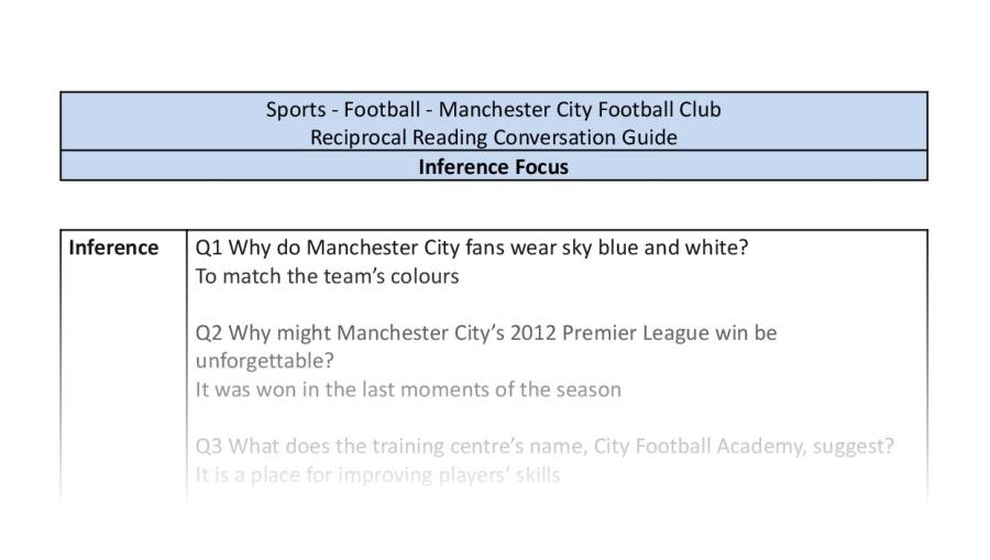 Reciprocal Reading Conversation - Manchester City Football Club - Inference Focus