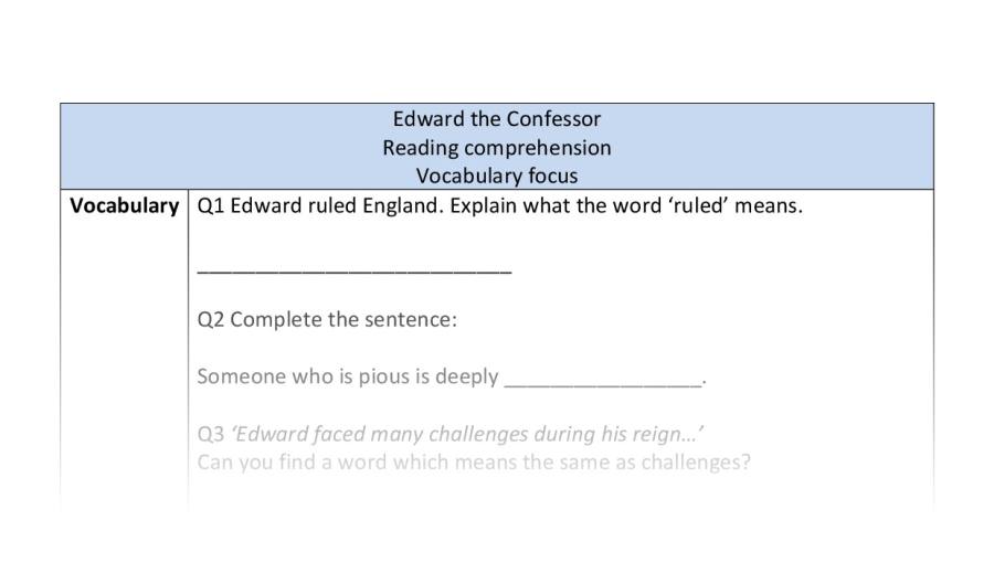 Reading comprehension - vocabulary - Edward the Confessor