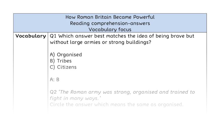 Reading comprehension - vocabulary - How Roman Britain Became Powerful - answers