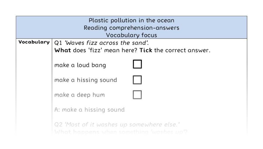 Reading comprehension - vocabulary - Plastic pollution in the ocean - answers
