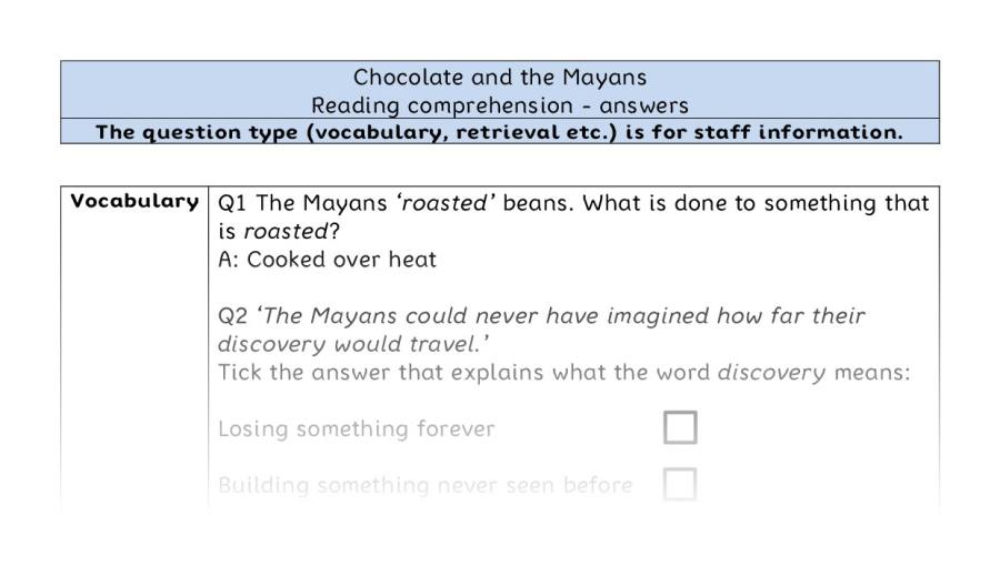 Reading comprehension VRSIPE - Chocolate and the Mayans - answers