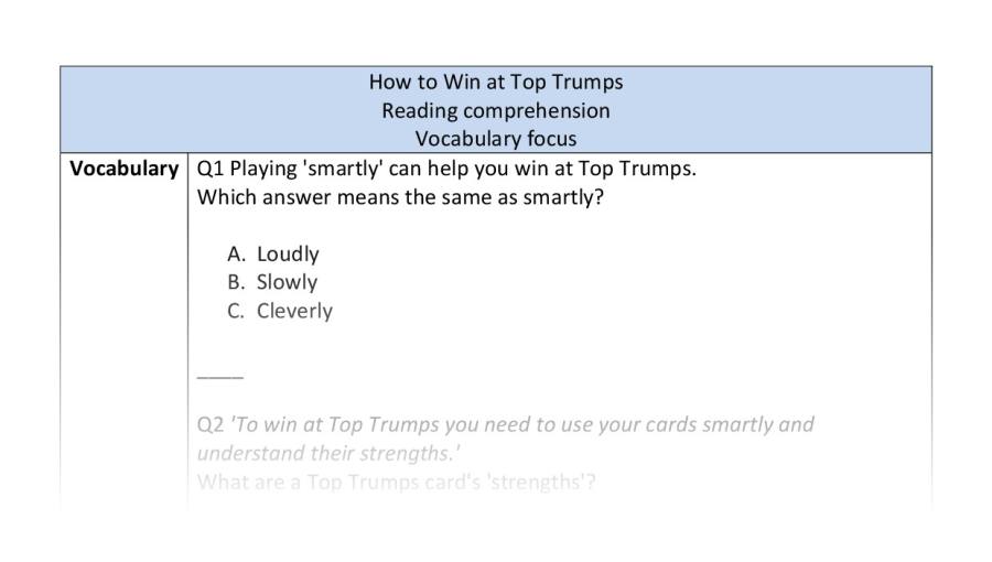 Reading comprehension - vocabulary - How to Win at Top Trumps