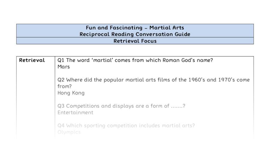 Reciprocal Reading Conversation - Martial Arts - Highlight Series 2 - Retrieval Focus