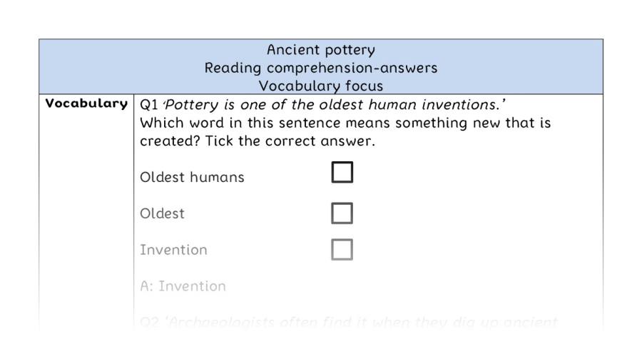 Reading comprehension - vocabulary - Ancient pottery - answers