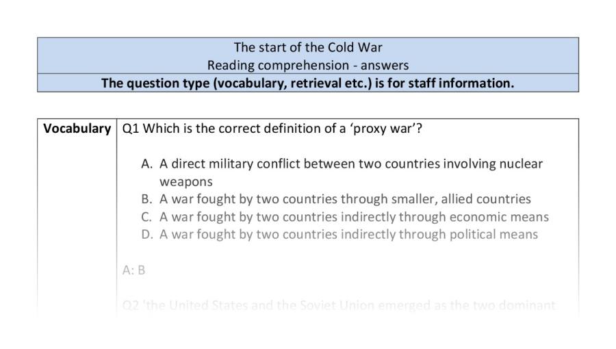 Reading comp-VRSIPE-The start of the cold war - answers