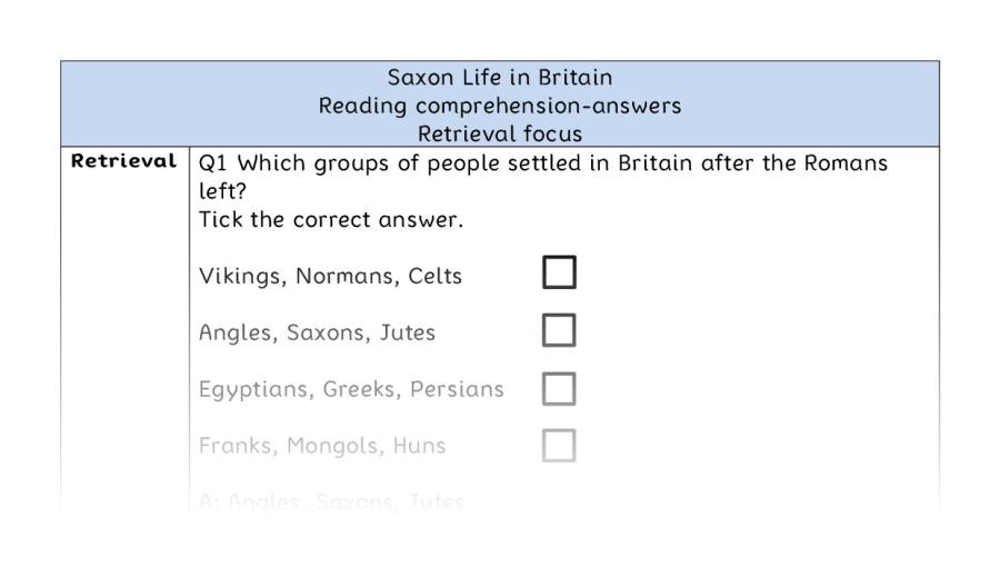 Reading comprehension - retrieval - Saxon Life in Britain - answers