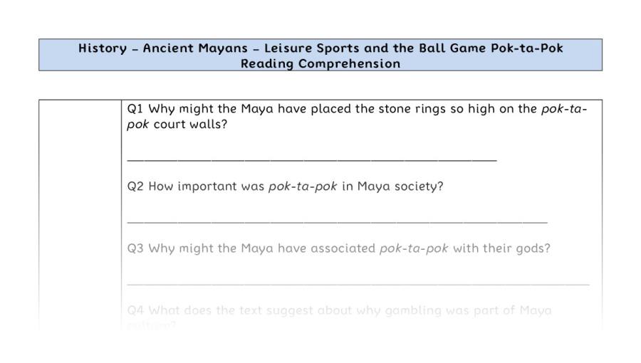 Reading Comp-Leisure Sports and the Ball Game Pok ta Pok-Inference Focus