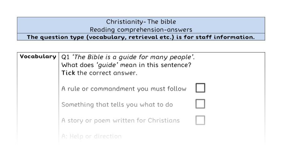 Reading comprehension - VRSIPE - The bible - answers