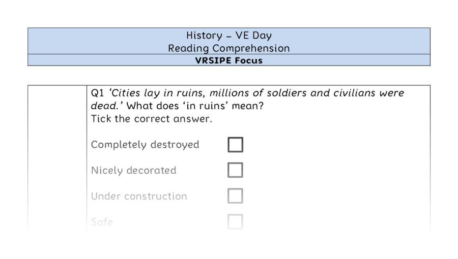 VE Day - Reading Comprehension - VRSIPE Focus