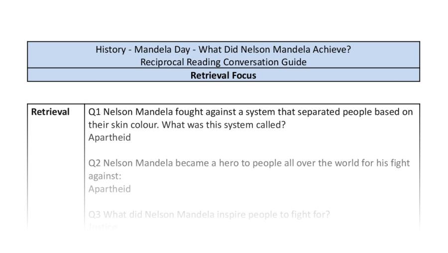 Reciprocal Reading Conversation - What Did Nelson Mandela Achieve - Retrieval Focus
