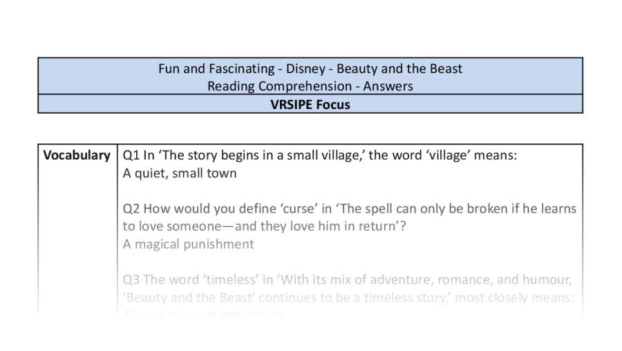 Reading Comprehension - Beauty and the Beast (2017) A Tale as Old as Time - VRSIPE Focus