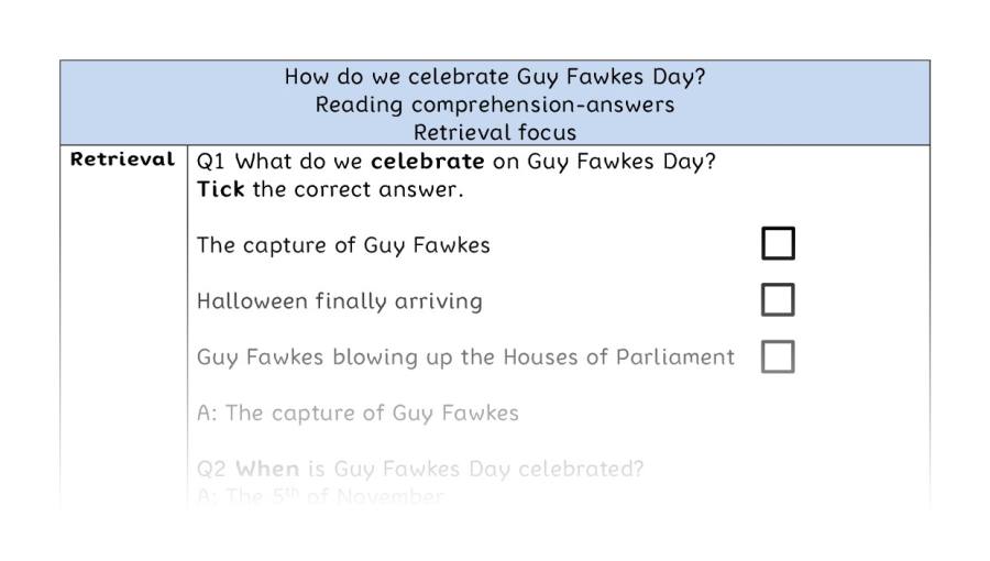 Reading comprehension - retrieval - How do we celebrate Guy Fawkes Day - answers