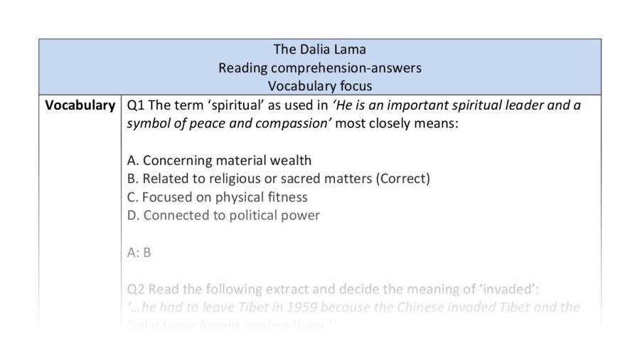 Reading comprehension - vocabulary - The Dalia Lama