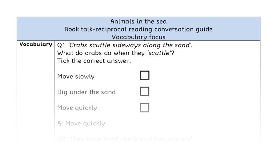 Reciprocal reading - vocabulary - Animals in the sea