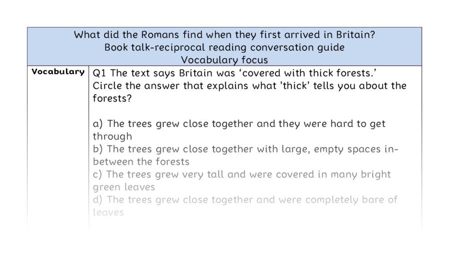 Reciprocal reading - vocabulary - Roman arrival in Britain