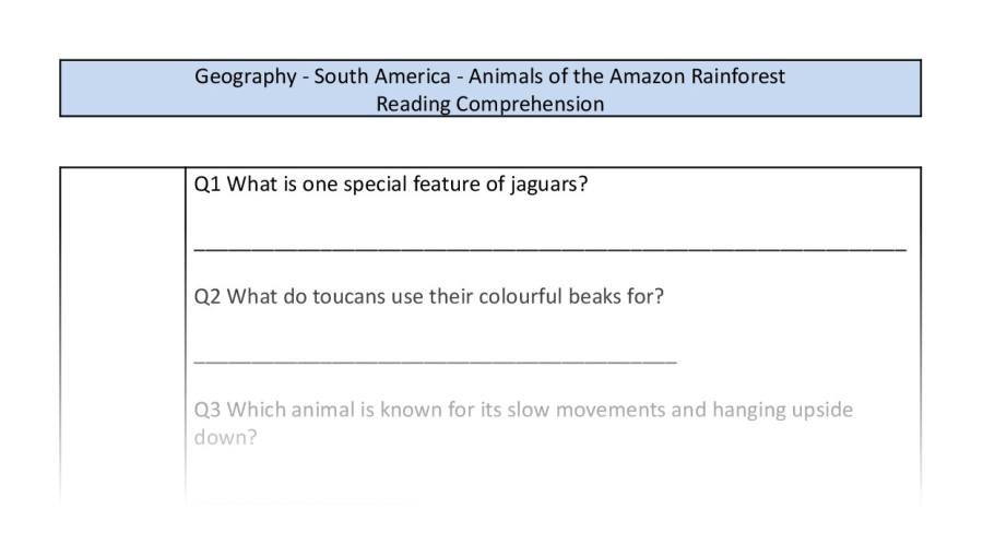 Reading Comprehension-Animals of the Amazon Rainforest-Retrieval