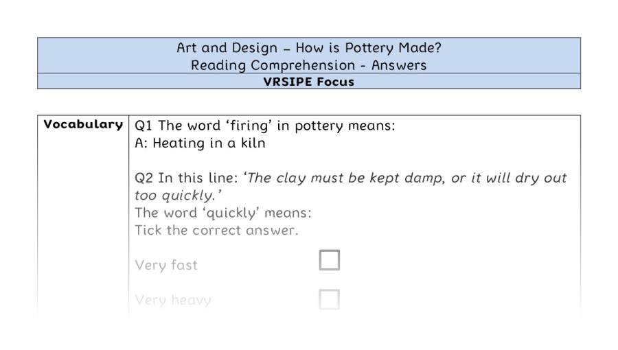 How is Pottery Made - Reading Comprehension Answers - VRSIPE Focus
