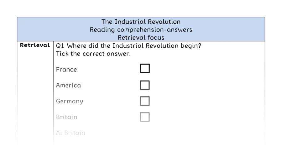 Reading comprehension - retrieval - The Industrial Revolution - answers