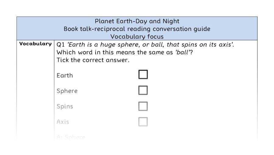 Reciprocal reading - vocabulary - Planet Earth-Day and Night