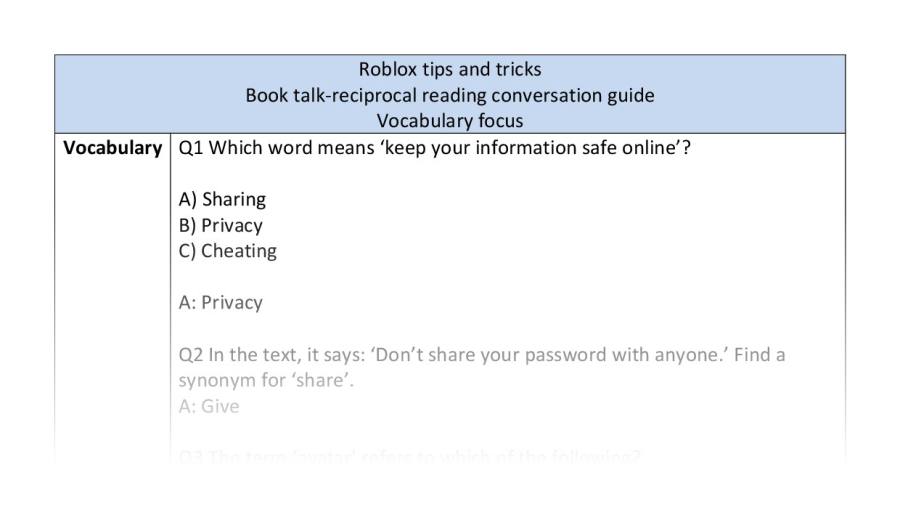 Reciprocal reading - vocabulary - Roblox tips and tricks