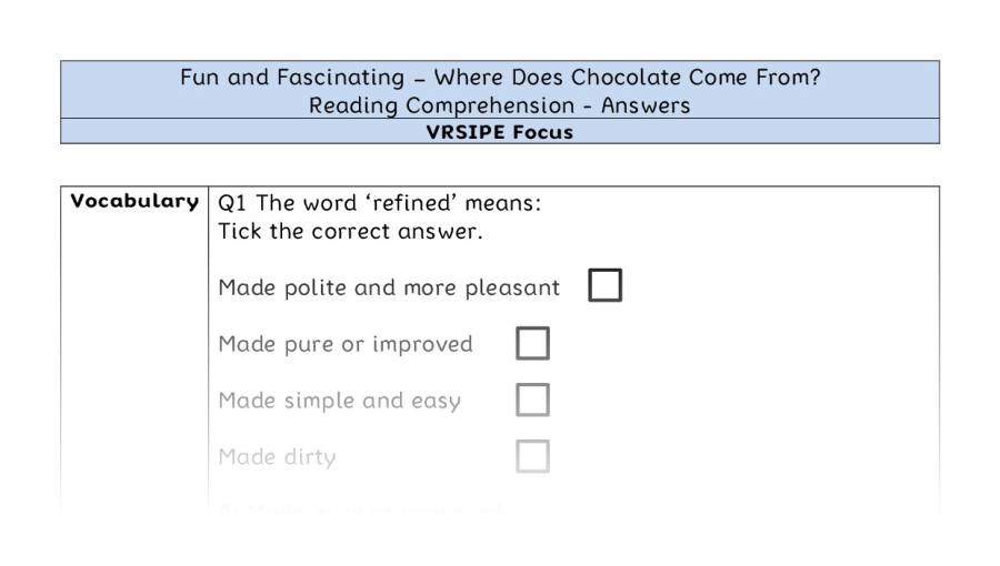Where Does Chocolate Come From - Reading Comprehension Answers - VRSIPE Focus