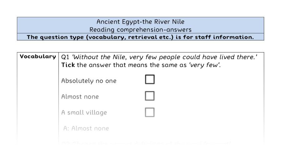 Reading comprehension - VRSIPE - Ancient Egypt-the River Nile - answers