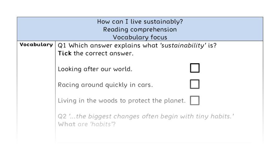 Reading comprehension - vocabulary - How can I live sustainably