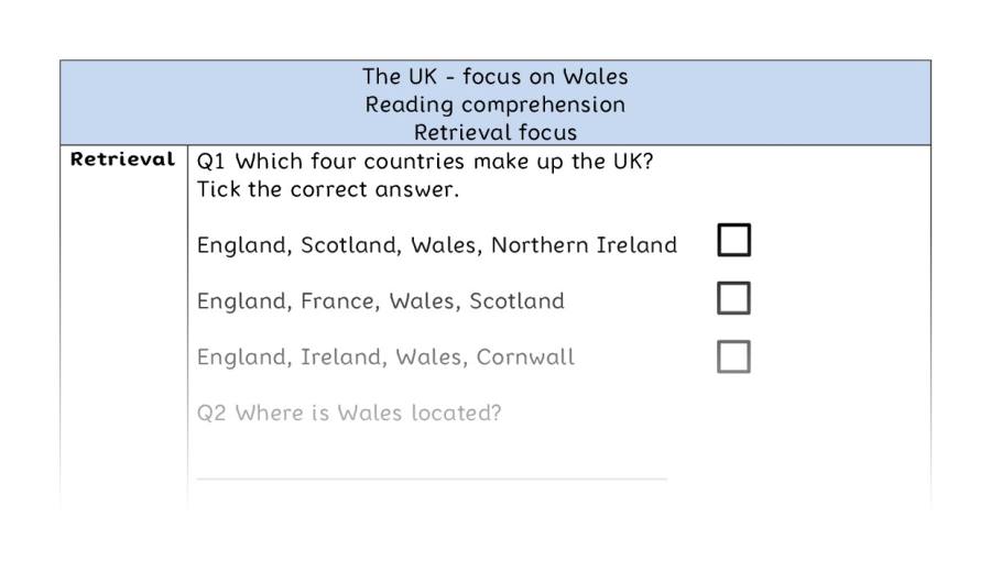 Reading comprehension - retrieval - The UK - focus on Wales