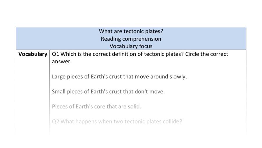 Reading comp-vocab-tectonic plates
