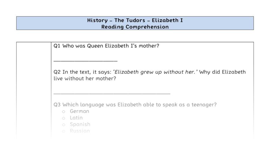 Reading comprehension - Elizabeth I - retrieval