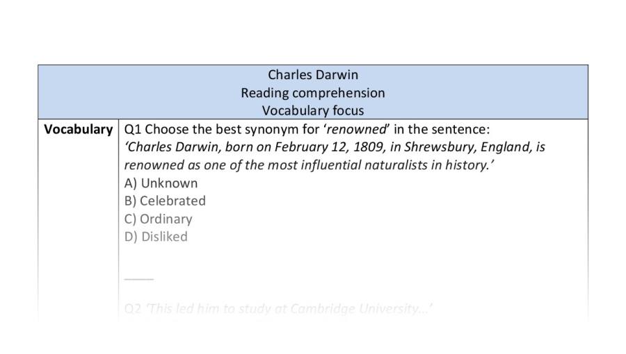 Reading comprehension - vocabulary - Charles Darwin