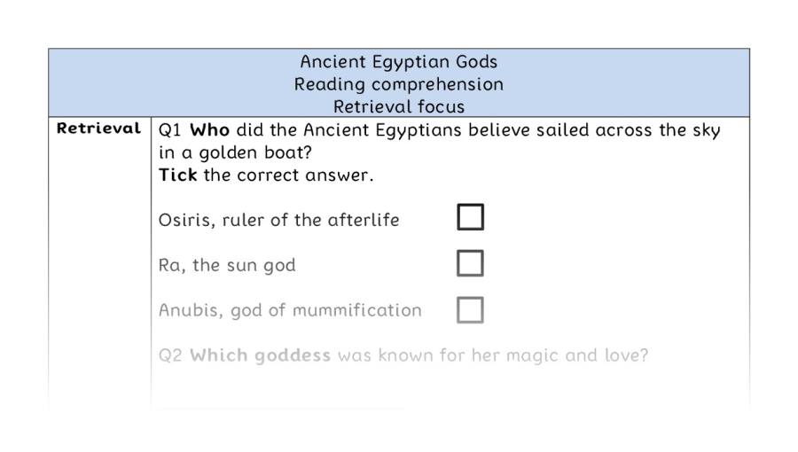 Reading comprehension - retrieval - Ancient Egyptian Gods