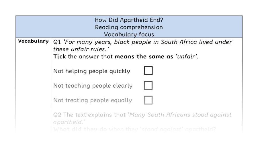 Reading comprehension - vocabulary - How Did Apartheid End