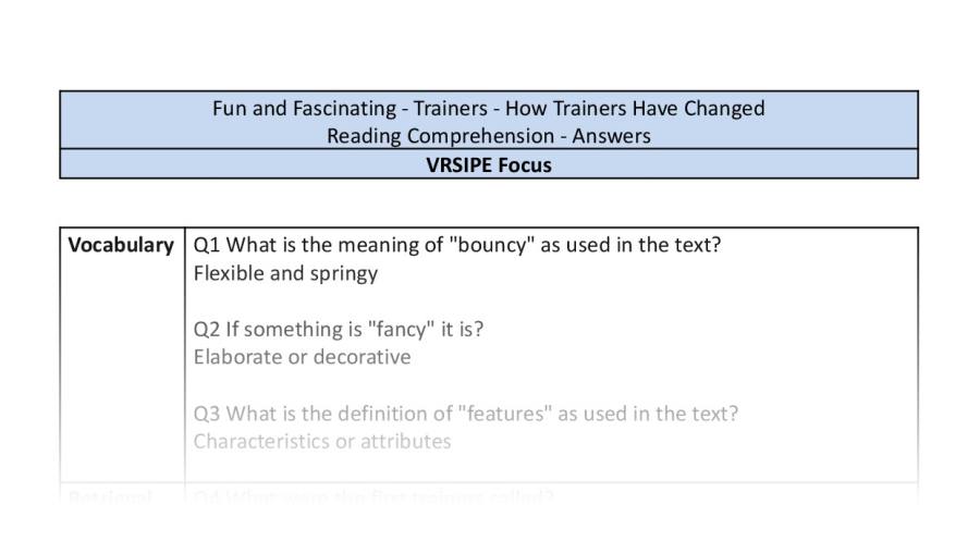 Reading Comprehension-How Trainers Have Changed-VRSIPE-answers
