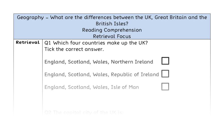 What are the differences between the UK, Great Britain and the British Isles - Reading Comprehension - Retrieval Focus