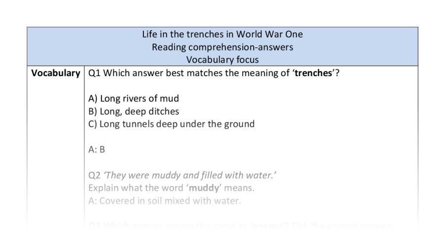 Reading comp-vocab-Life in the trenches in World War One
